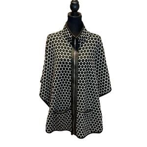 Women's Joseph Ribkoff Blk White Zip Front Jersey Leather Cape Poncho Sz 6, EUC
